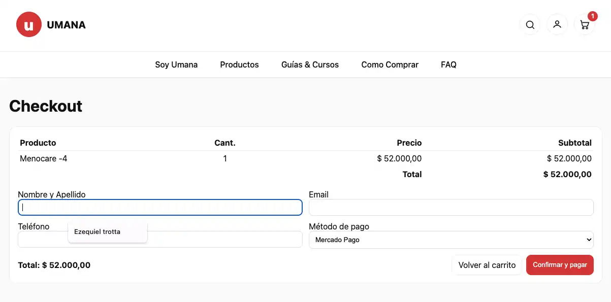 Completar datos y envío