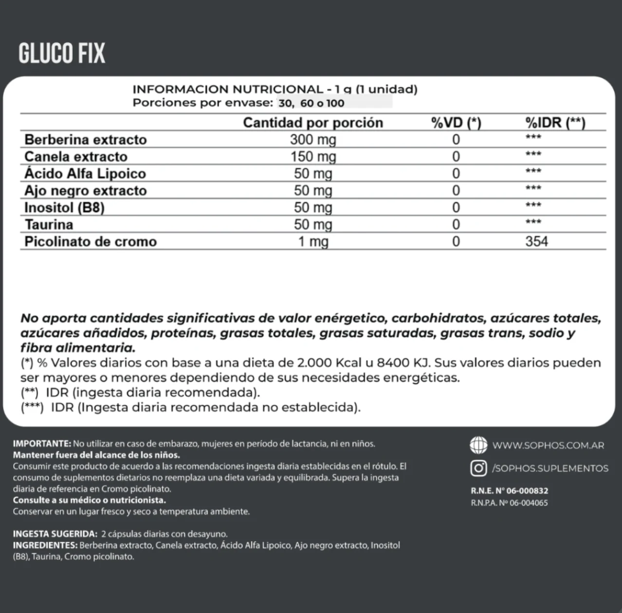 Berberina- Gluco FIX 60 Capsulas- SOPHOS